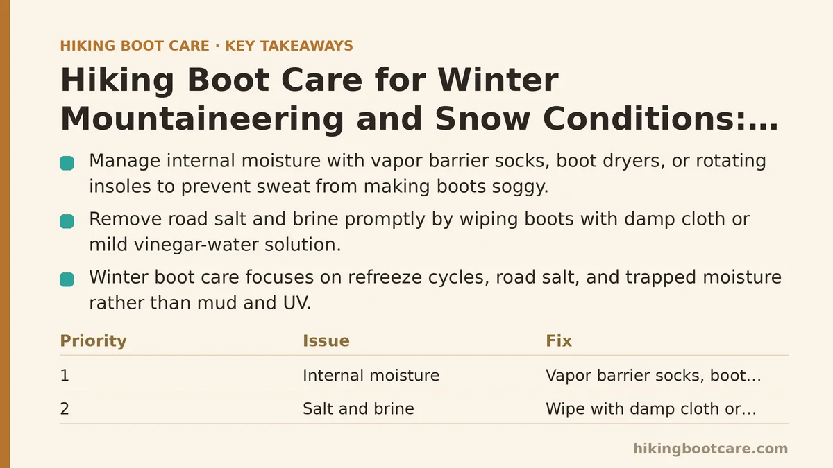 Hiking Boot Care for Winter Mountaineering and Snow Conditions: The 5 Fixes That Actually Matter