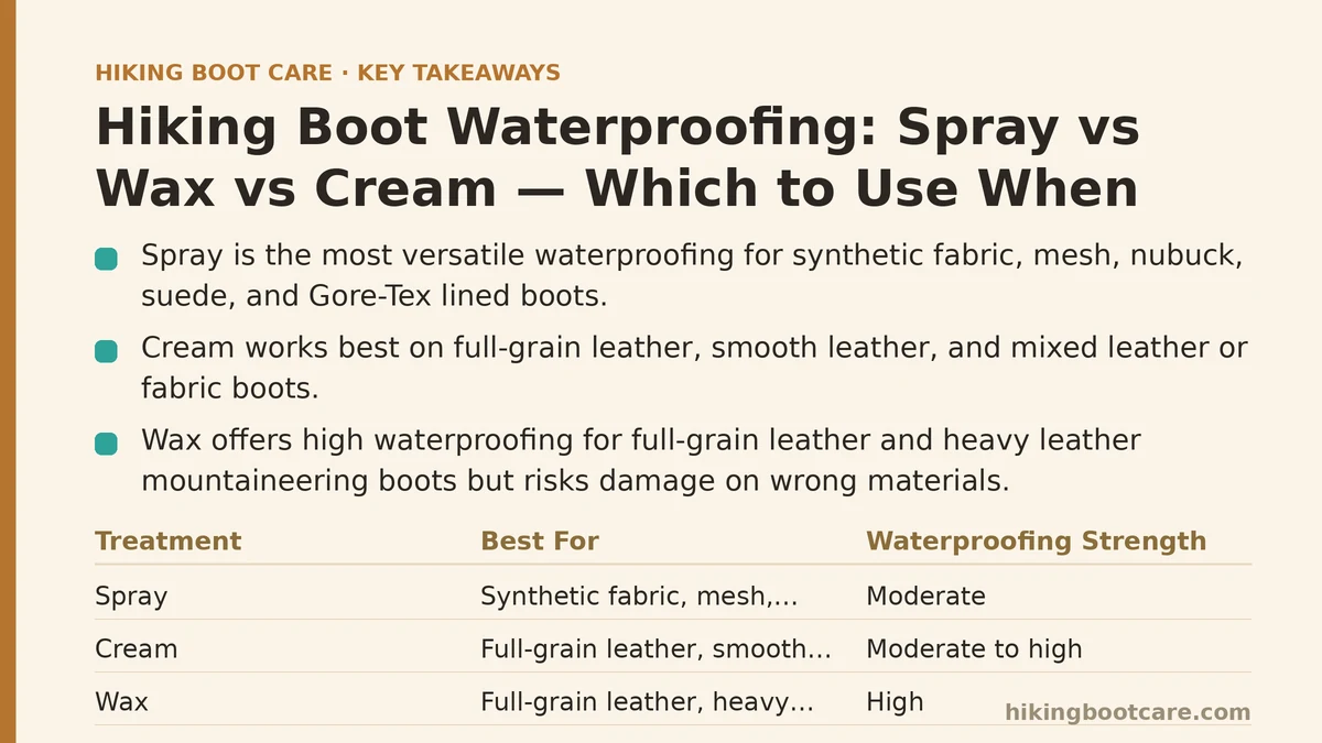 Hiking Boot Waterproofing: Spray vs Wax vs Cream — Which to Use When